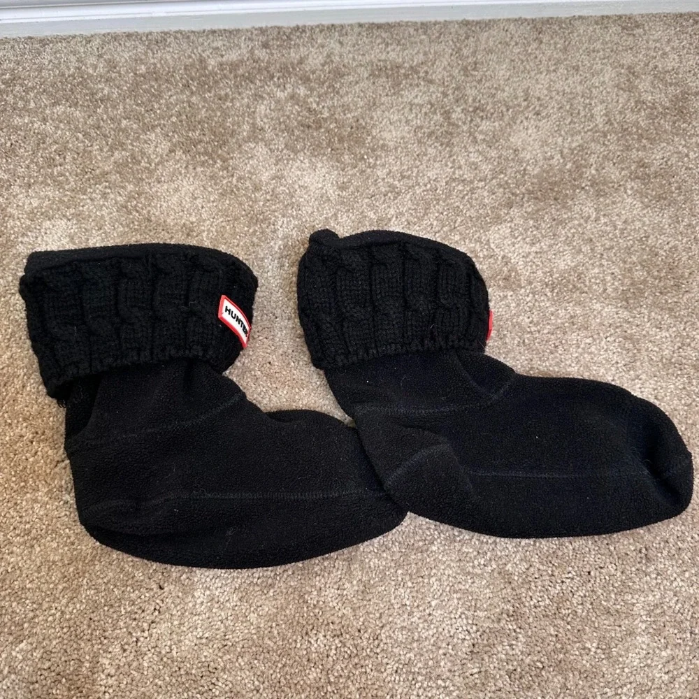 Hunter Black Cable Knit Cuff Fleece Boot Socks Medium WAS1018AAB US 5-7